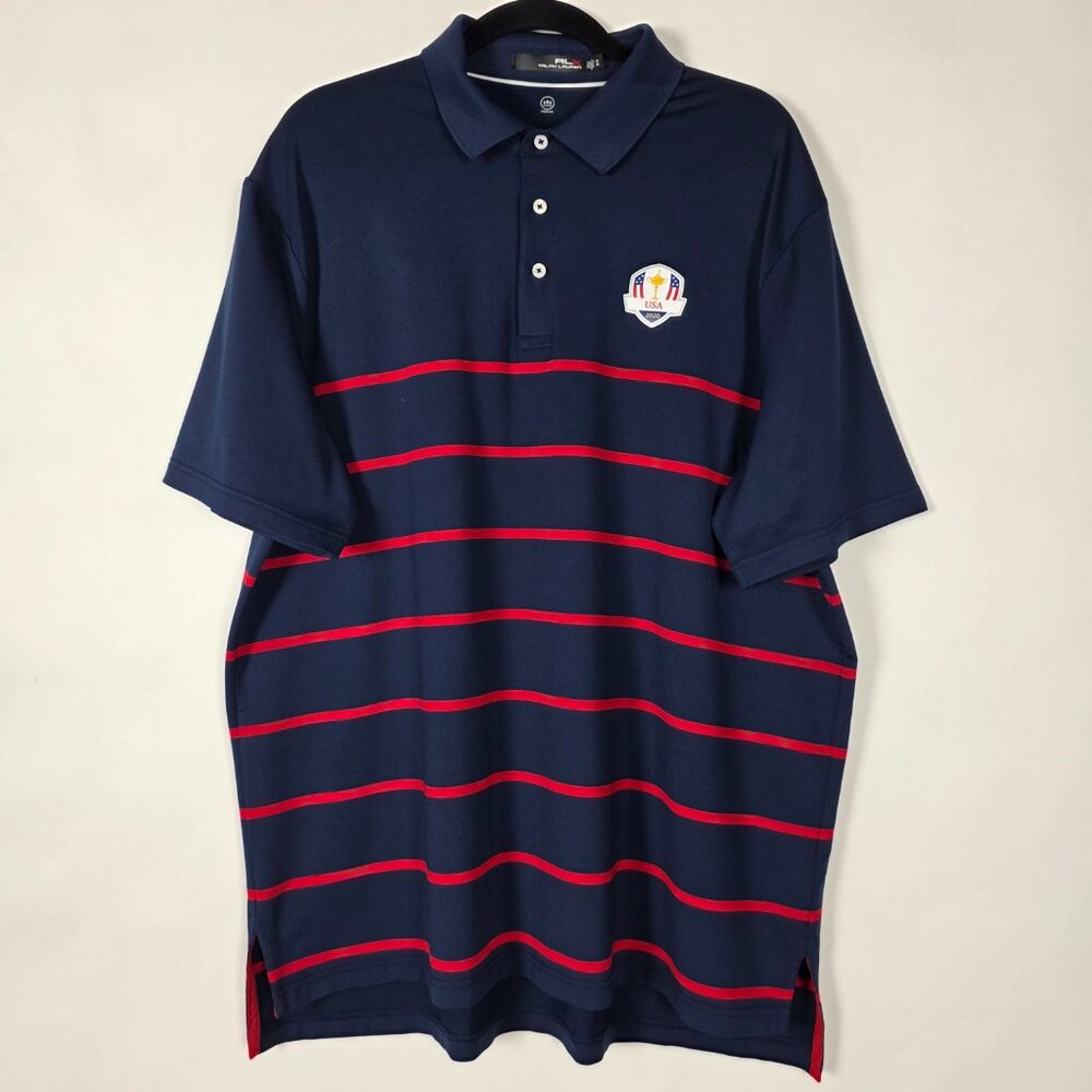 RLX Ralph Lauren USA 2020 Striped Moisture Wicking Mens XL Short Sleeve Polo